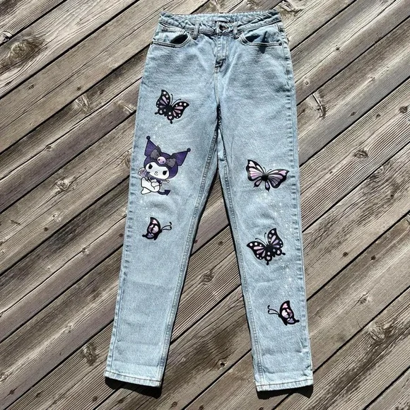 パンツ basicks My Melody Kuromi PATCH DENIM My Melody Kuromi PATCH DENIM Cartoon cute Sanrio embroidery